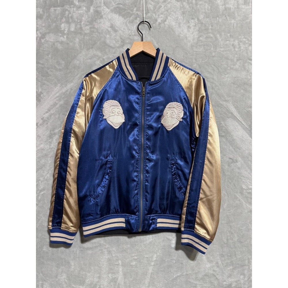 Ben David Jacket Men's Small Blue Gold Reversible Japan Sukajan Embroidery Satin